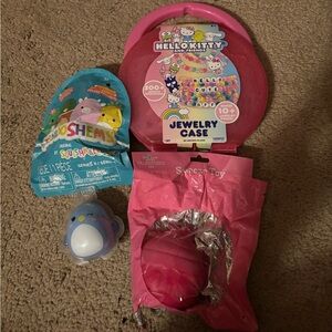 Hello Kitty Pink Jewelry Case for Kids plus 3 squishy toys!